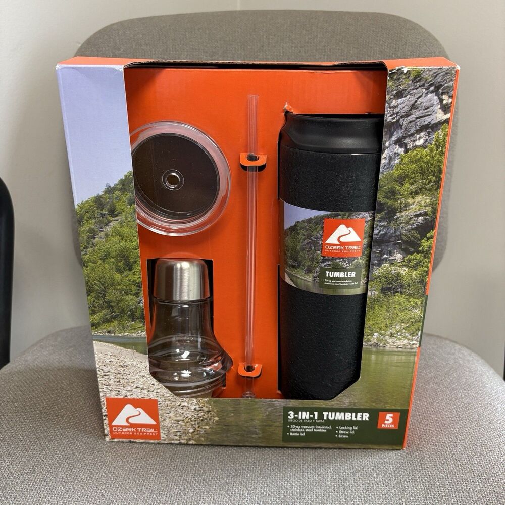 Ozark Trail 3-in-1 Tumbler Set 20 oz Stainless Steel Vacuum Insulated 5 Pc NEW
